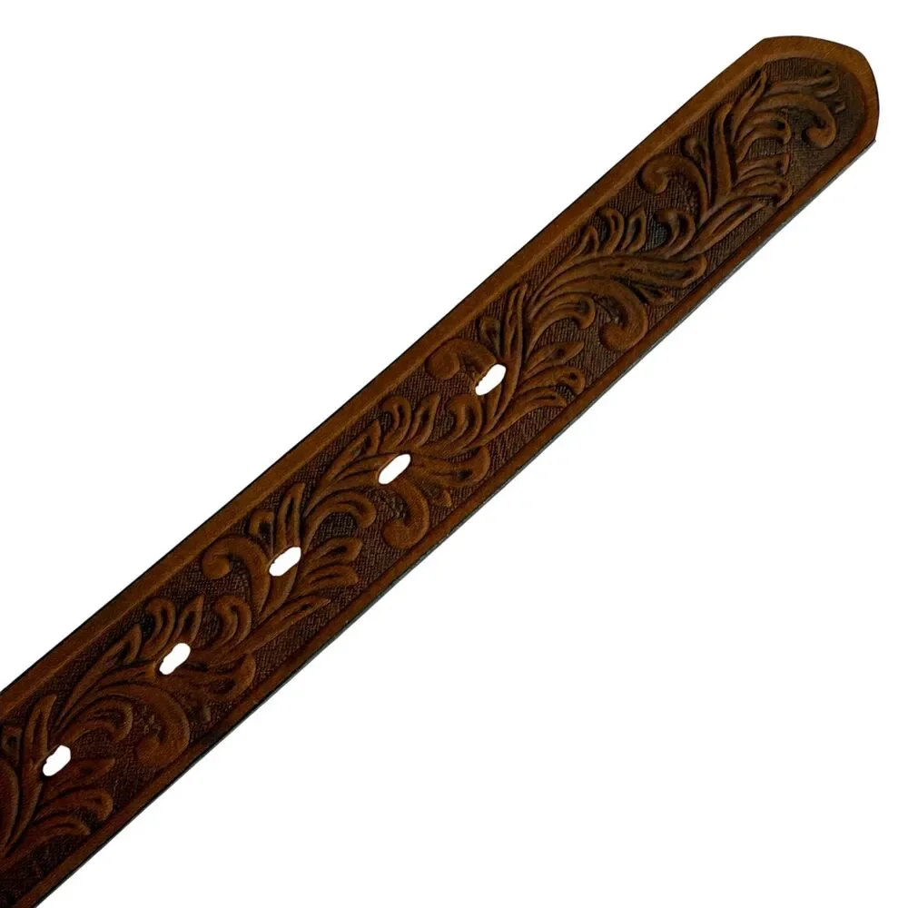 Tony Lama Kids Western Belt 24 Tooled Brown Leather Little Texas C60119 No Buckl